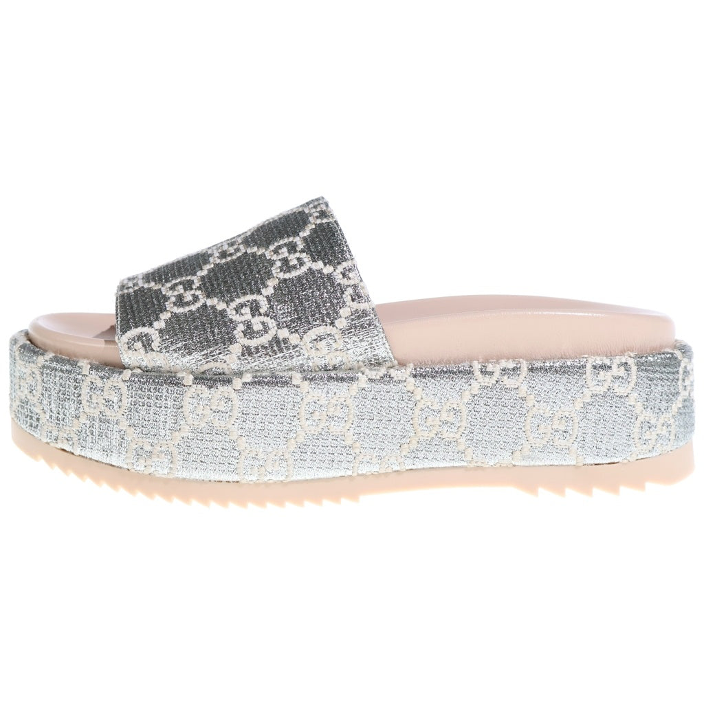 GUCCI(グッチ) プラットフォーム スライド サンダル GGキャンバス シルバー/ベージュ 623212 レディース