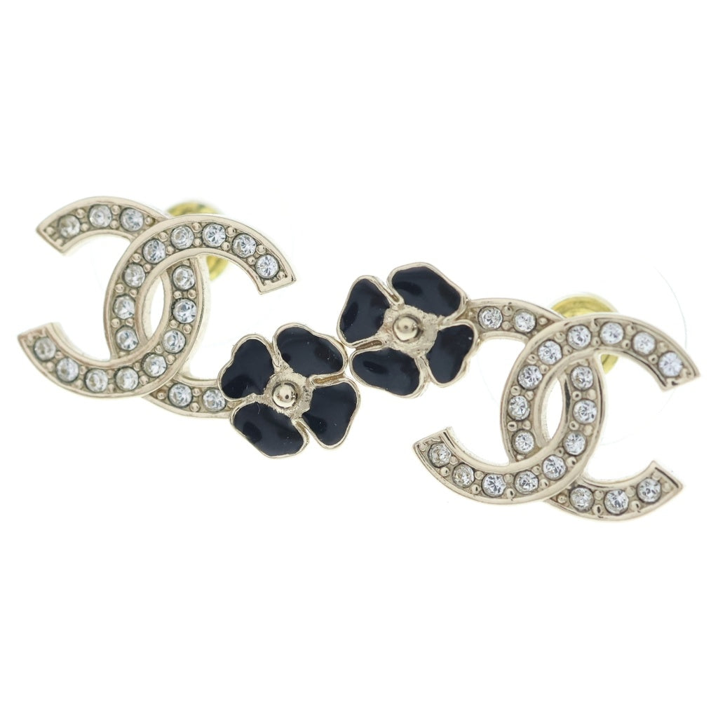 CHANEL(シャネル) ココマーク ラインストーンピアス ブラック×ゴールドGP L25P レディース