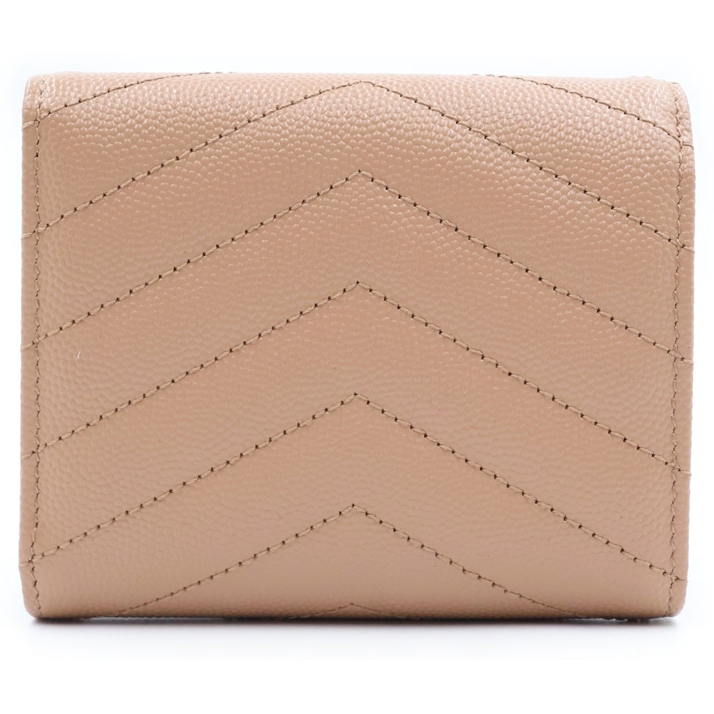 SAINT LAURENT PARIS(サンローランパリ) カサンドラ 三つ折り財布 コンパクトウォレット コインケース ベージュ レザー 692061 ゴールド金具 レディース