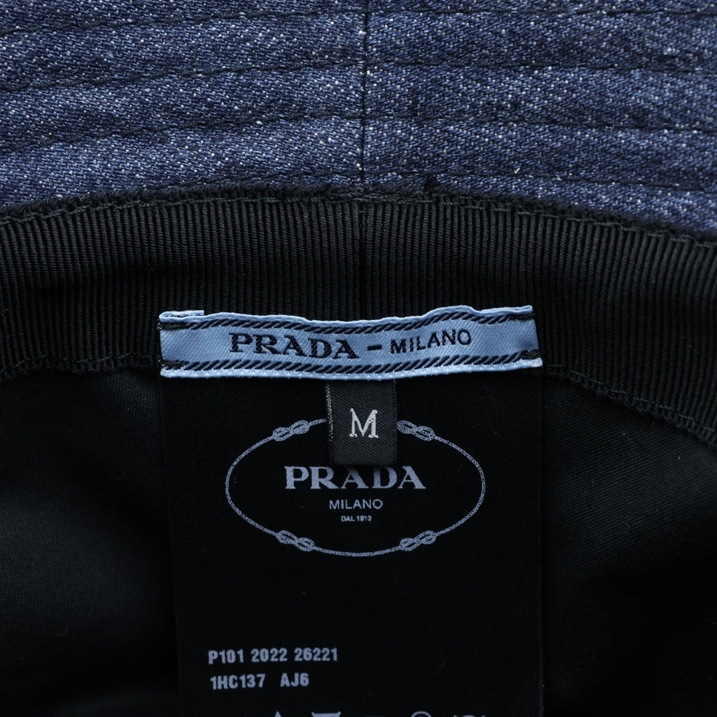 PRADA(プラダ) トライアングルロゴ コットン デニム バケットハット バケハ 帽子 #M インディゴブルー レディース