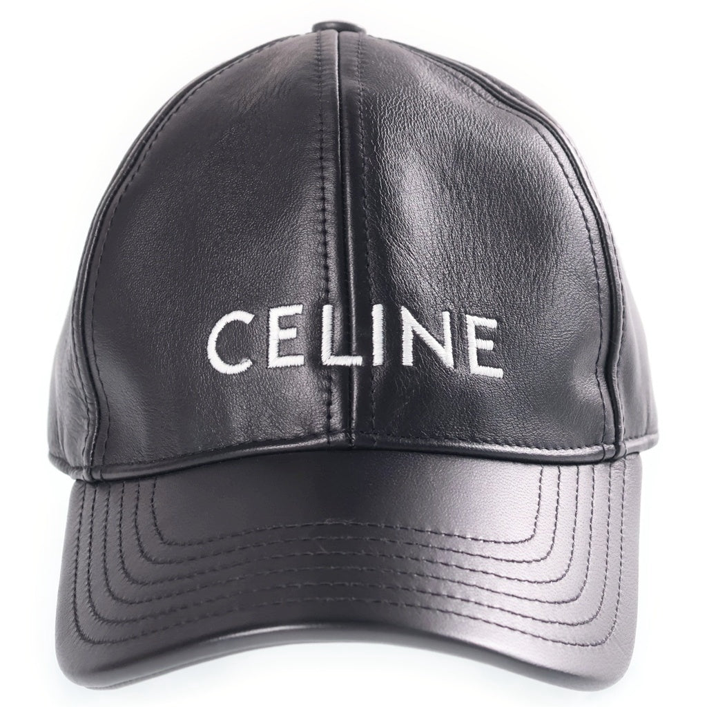CELINE(セリーヌ) ロゴ刺繍レザーキャップ ブラック #S 2AUA60500
