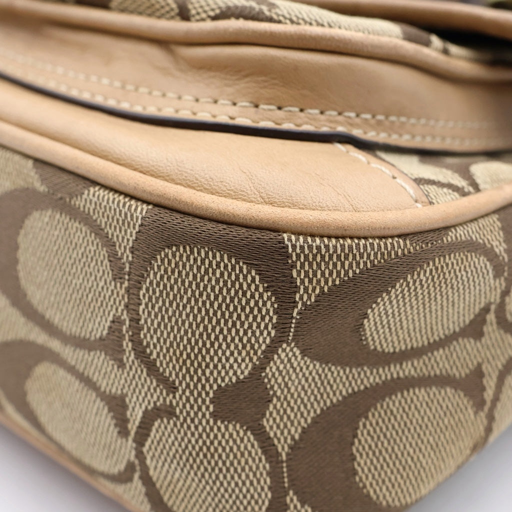 COACH(コーチ) シグネチャー ショルダーバッグ ミニバッグ ブラウンベージュ レザー×キャンバス ゴールド金具 レディース