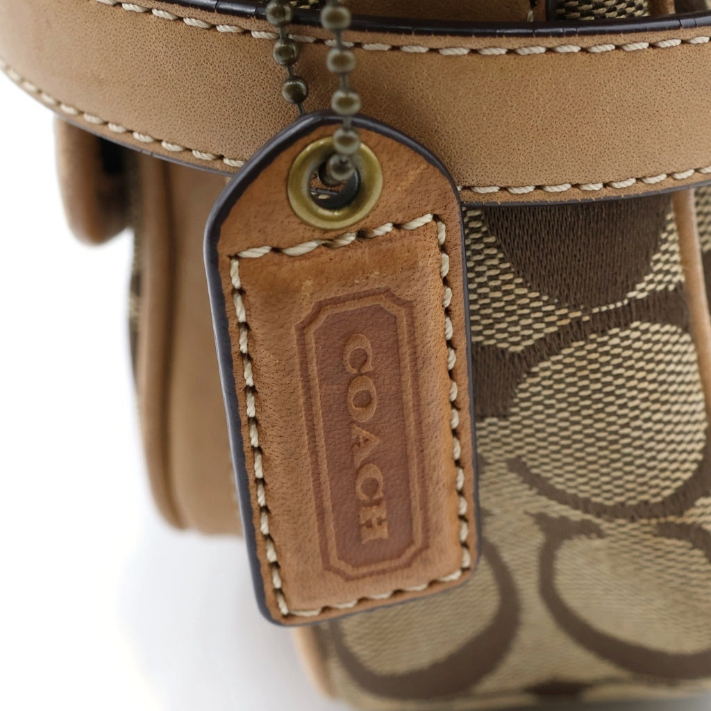 COACH(コーチ) シグネチャー ショルダーバッグ ミニバッグ ブラウンベージュ レザー×キャンバス ゴールド金具 レディース