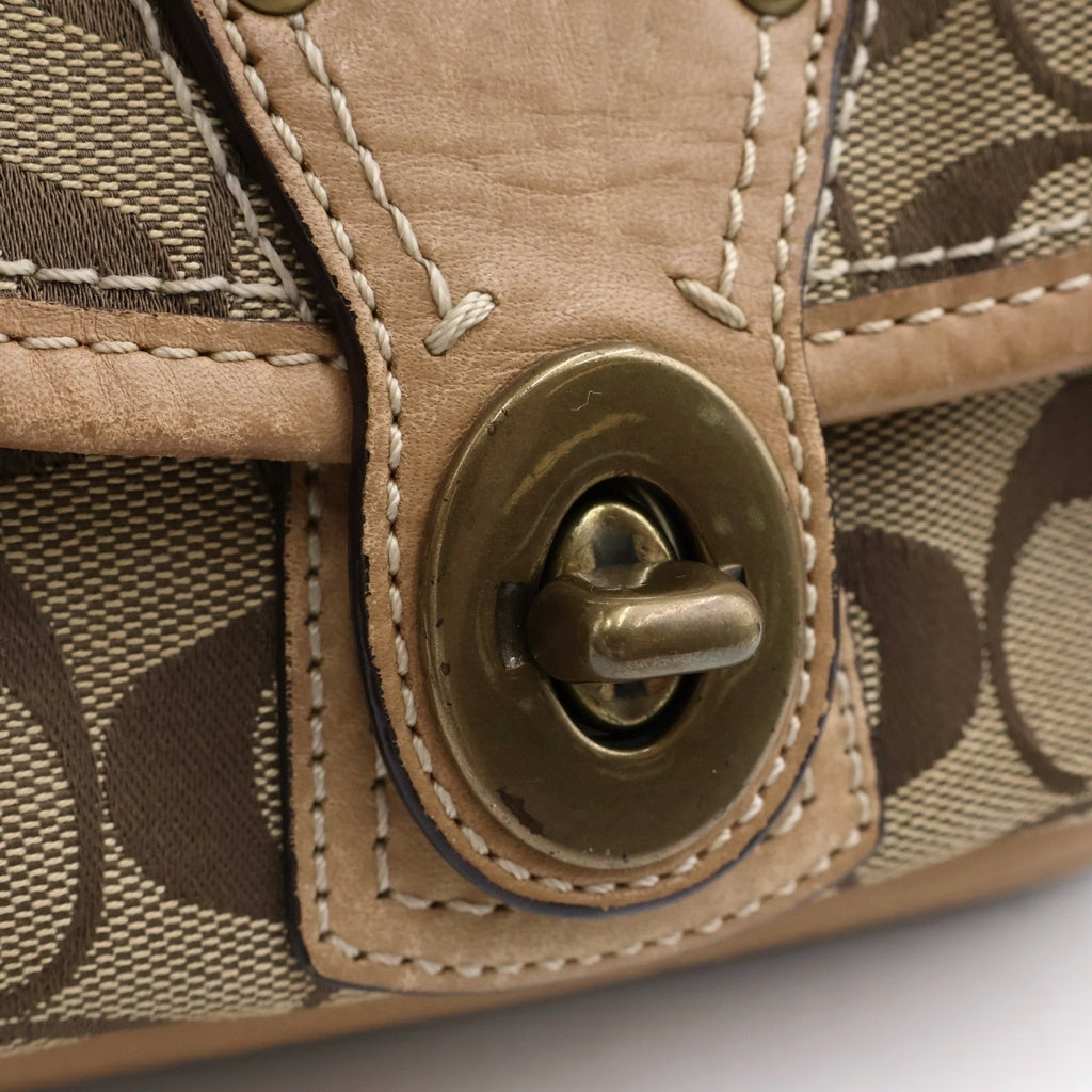 COACH(コーチ) シグネチャー ショルダーバッグ ミニバッグ ブラウンベージュ レザー×キャンバス ゴールド金具 レディース
