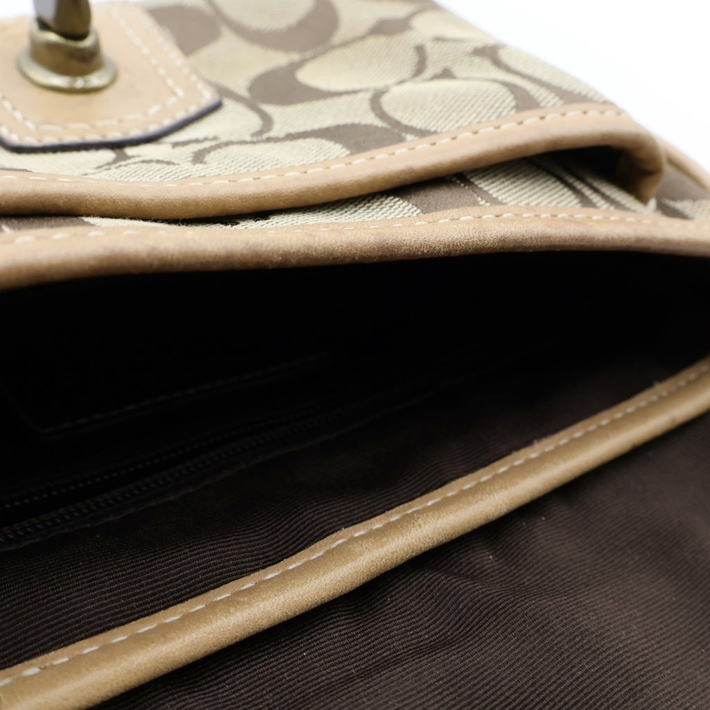 COACH(コーチ) シグネチャー ショルダーバッグ ミニバッグ ブラウンベージュ レザー×キャンバス ゴールド金具 レディース