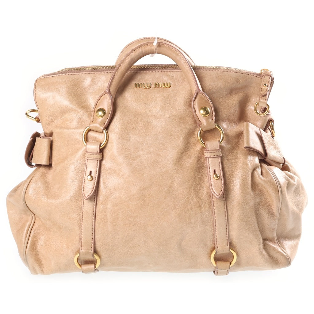 miumiu(ミュウミュウ) リボンヴィッテロルクス ハンドバッグ ベージュ レザー ゴールド金具 レディース
