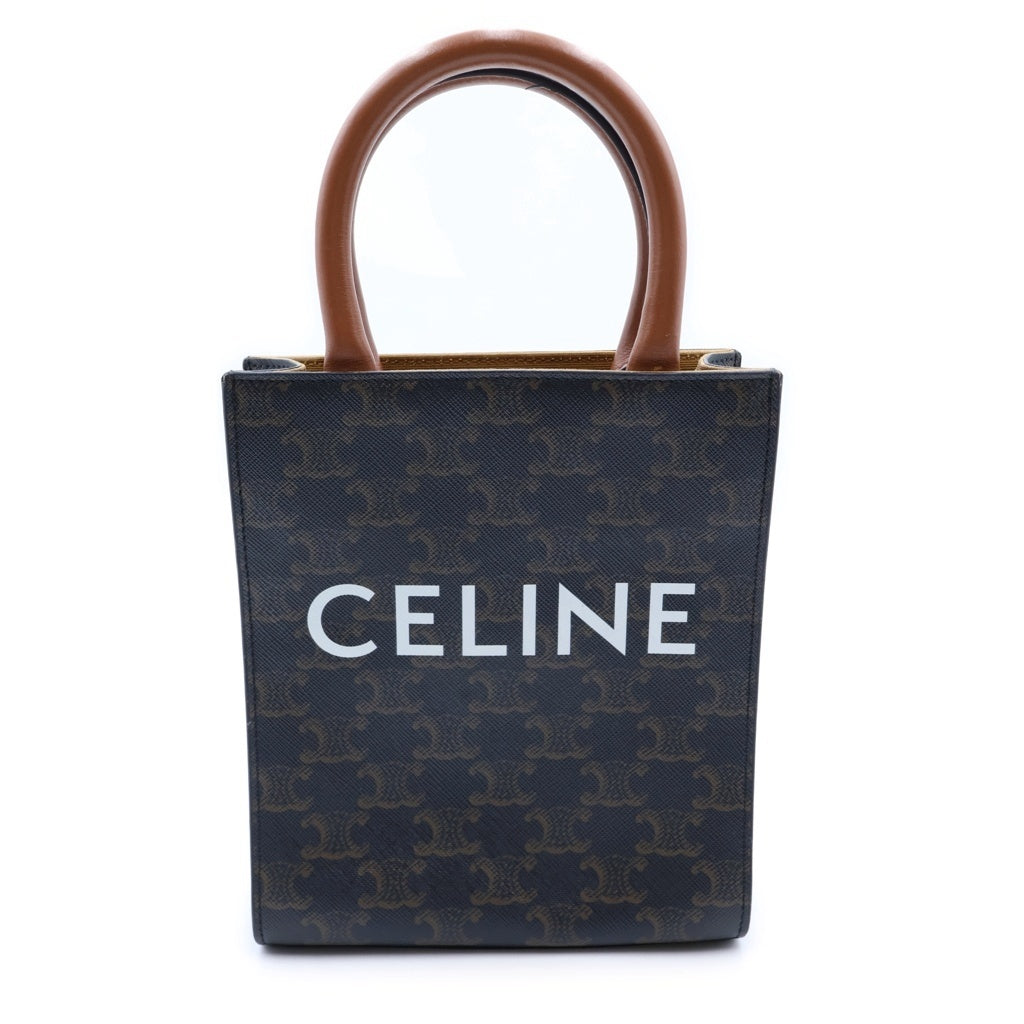 CELINE(セリーヌ) バーティカルカバ ミニ 2WAYショルダーバッグ フォンショルダー ミニハンドバッグ ブラウン レザー×PVC ゴールド金具 レディース