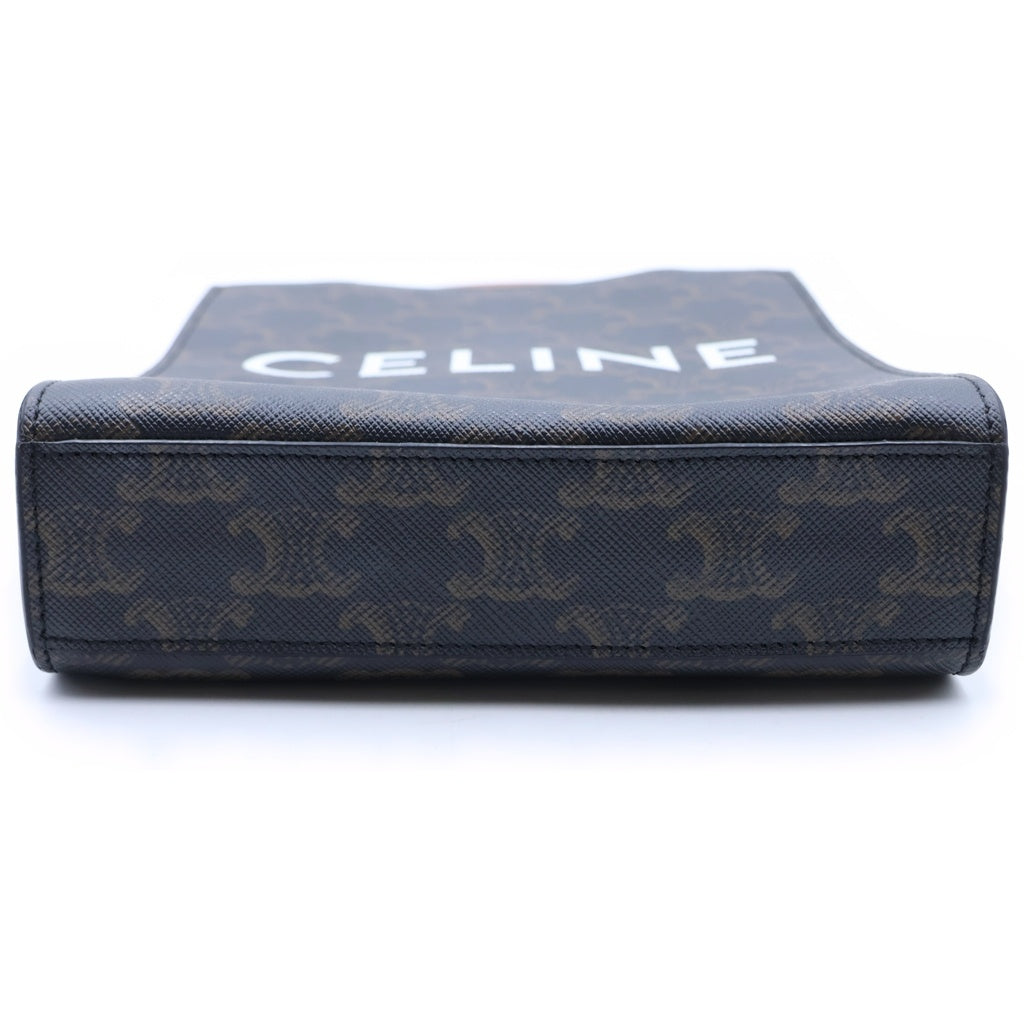 CELINE(セリーヌ) バーティカルカバ ミニ 2WAYショルダーバッグ フォンショルダー ミニハンドバッグ ブラウン レザー×PVC ゴールド金具 レディース