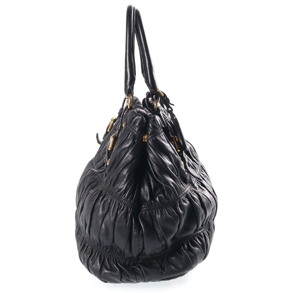 PRADA(プラダ) ナッパ ゴーフル 2WAYハンドバッグ ショルダーバッグ ブラック レザー BN1789 ゴールド金具 レディース