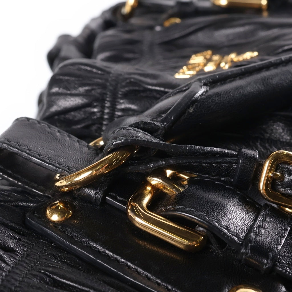 PRADA(プラダ) ナッパ ゴーフル 2WAYハンドバッグ ショルダーバッグ ブラック レザー BN1789 ゴールド金具 レディース