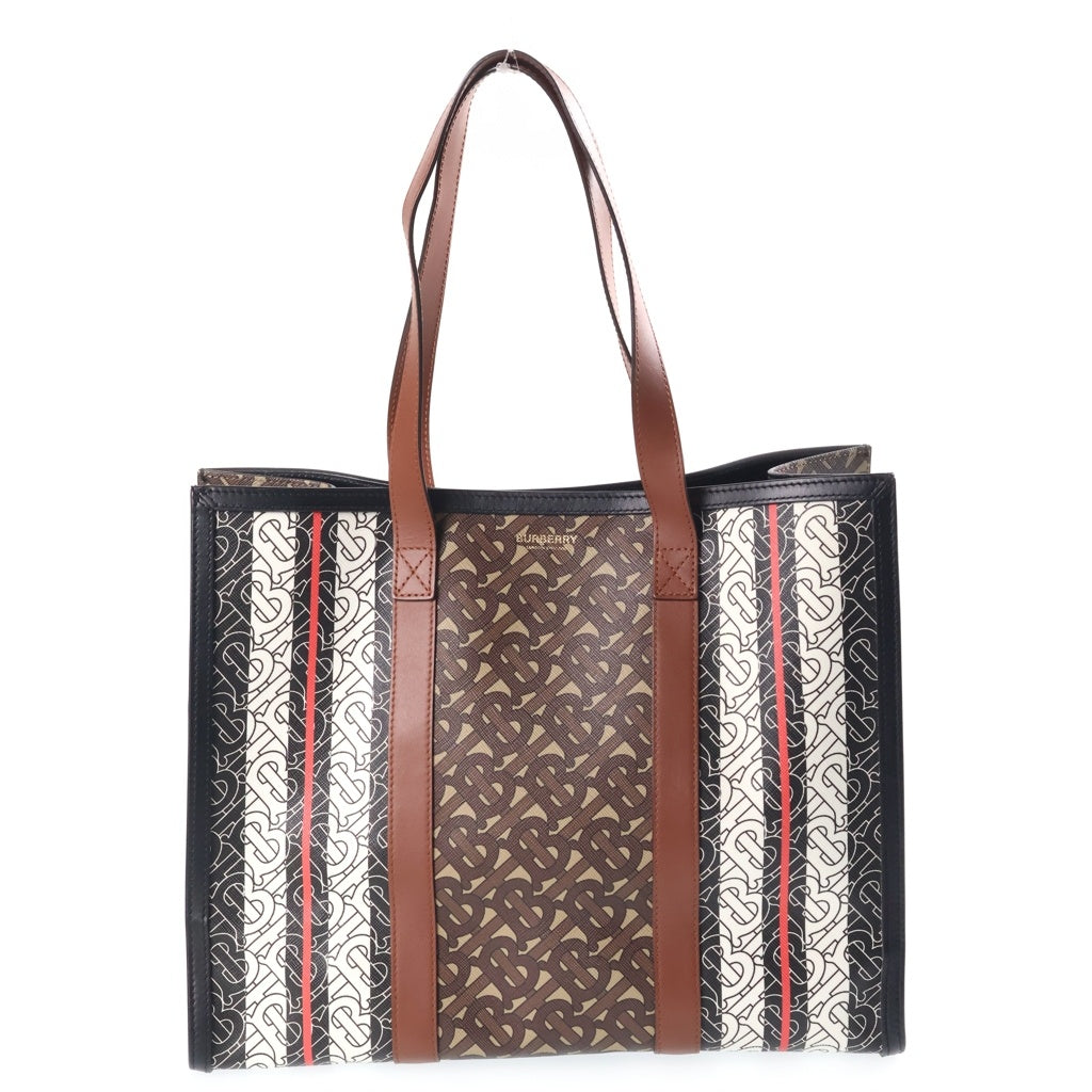 BURBERRY(バーバリー) TBモノグラム トートバッグ ハンドバッグ ブラウン×ブラック レザー ゴールド金具 レディース