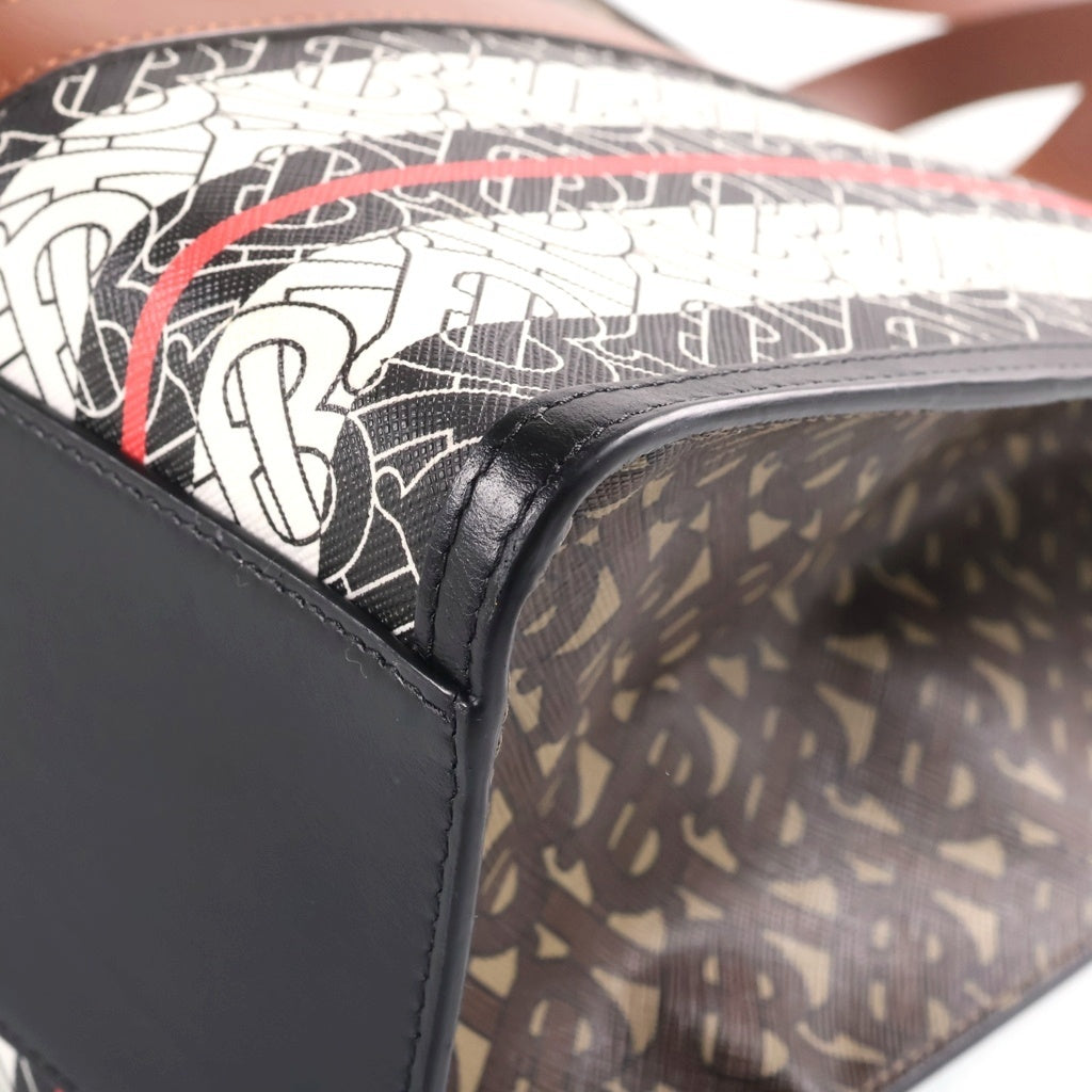 BURBERRY(バーバリー) TBモノグラム トートバッグ ハンドバッグ ブラウン×ブラック レザー ゴールド金具 レディース
