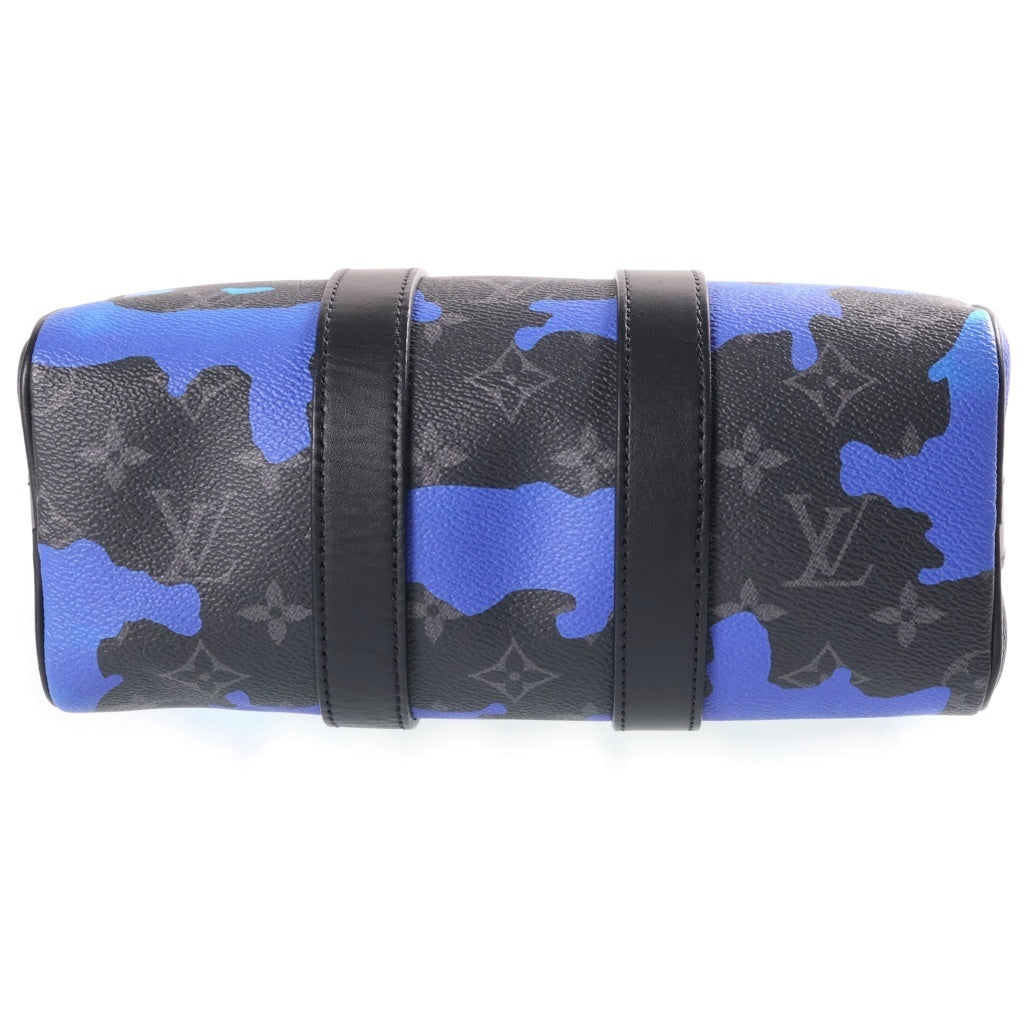 LOUIS VUITTON(ルイヴィトン) モノグラム エクリプス キーポル バンドリエール 25 2WAYハンドバッグ ショルダーバッグ ブラック×ブルー レザー×PVC M21430 シルバー金具 レディース