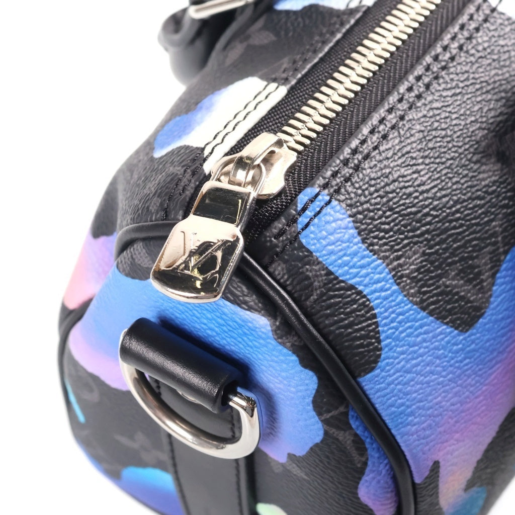 LOUIS VUITTON(ルイヴィトン) モノグラム エクリプス キーポル バンドリエール 25 2WAYハンドバッグ ショルダーバッグ ブラック×ブルー レザー×PVC M21430 シルバー金具 レディース