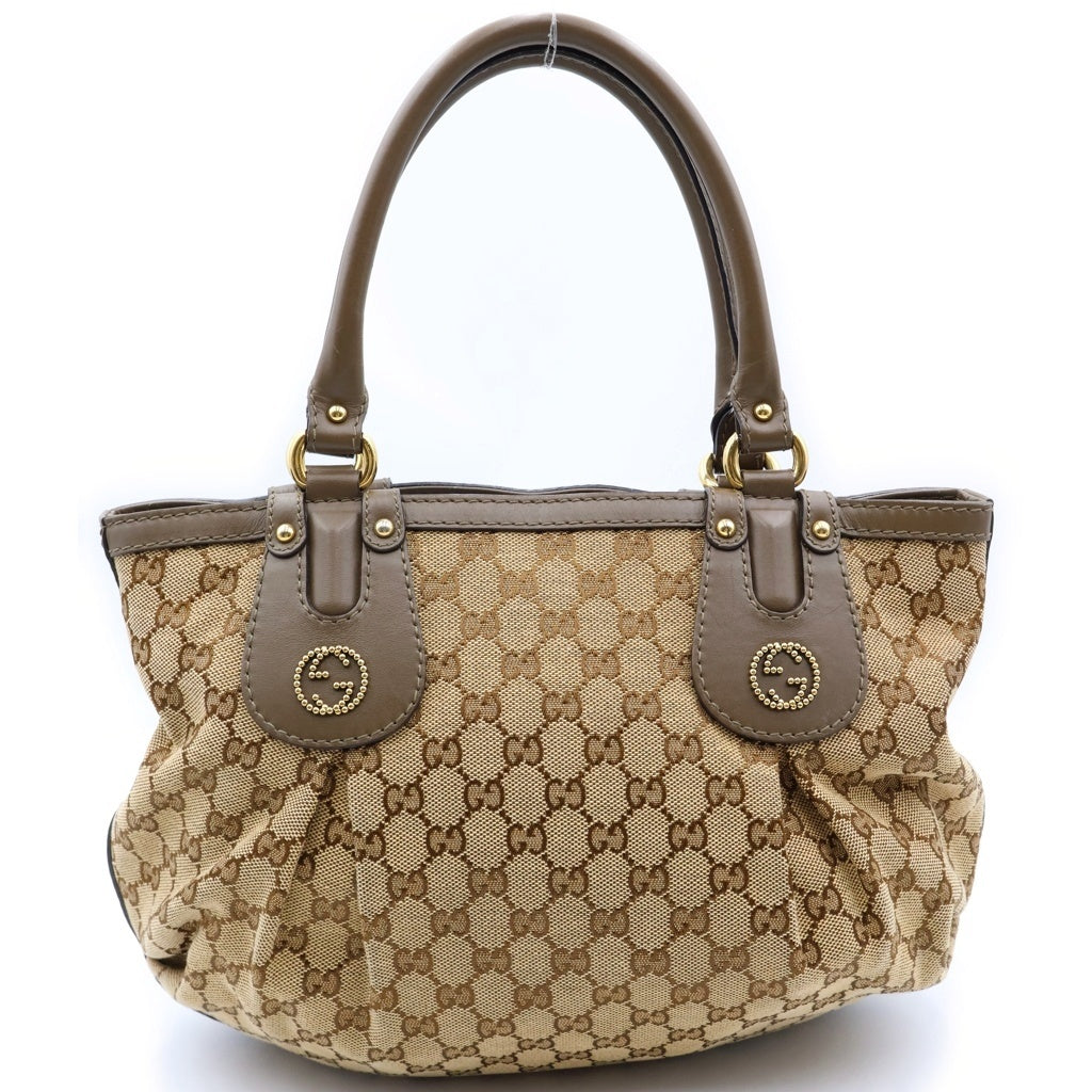 GUCCI(グッチ) GGキャンバス スカーレット トートバッグ ハンドバッグ ブラウン ベージュ レザー×キャンバス 269953 ゴールド金具 レディース