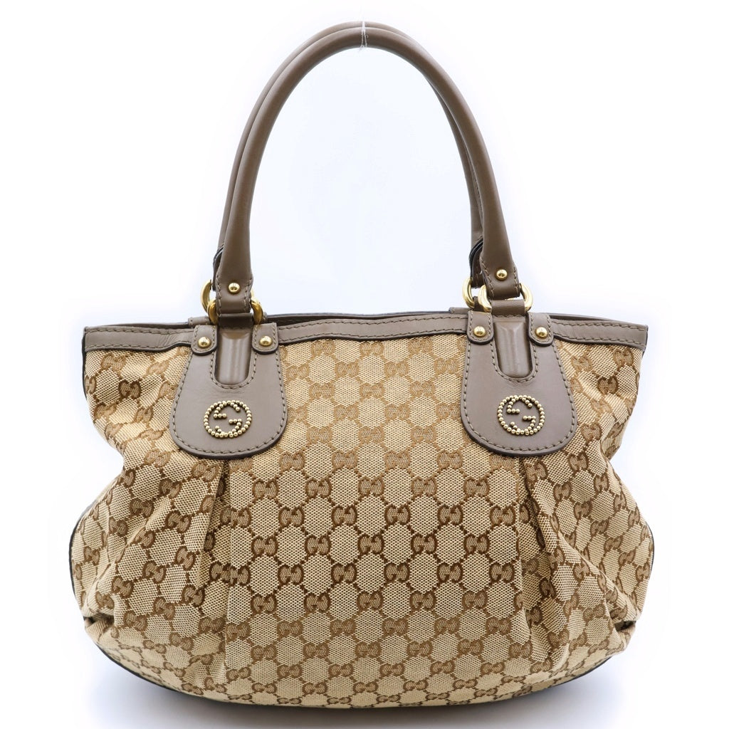 GUCCI(グッチ) GGキャンバス スカーレット トートバッグ ハンドバッグ ブラウン ベージュ レザー×キャンバス 269953 ゴールド金具 レディース