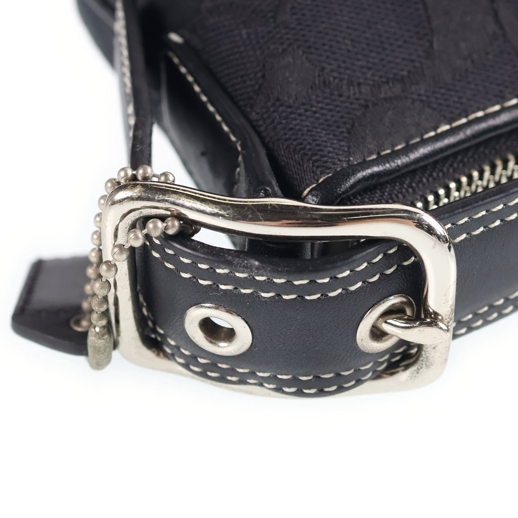 COACH(コーチ) シグネチャー ワンショルダーバッグ ミニバッグ ブラック レザー×キャンバス 8K01 シルバー金具 レディース