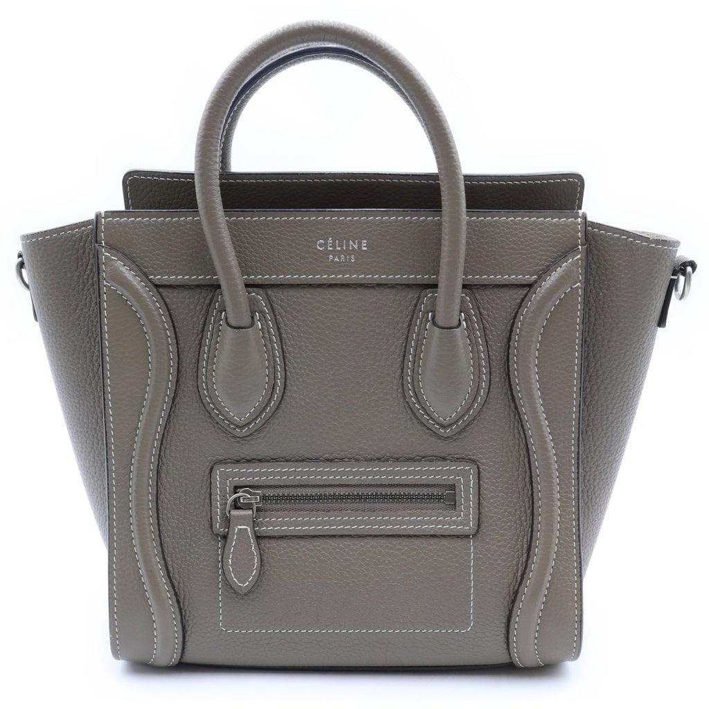 CELINE(セリーヌ) ラゲージ ナノショッパー 2WAYハンドバッグ ショルダーバッグ グレージュ レザー シルバー金具 レディース