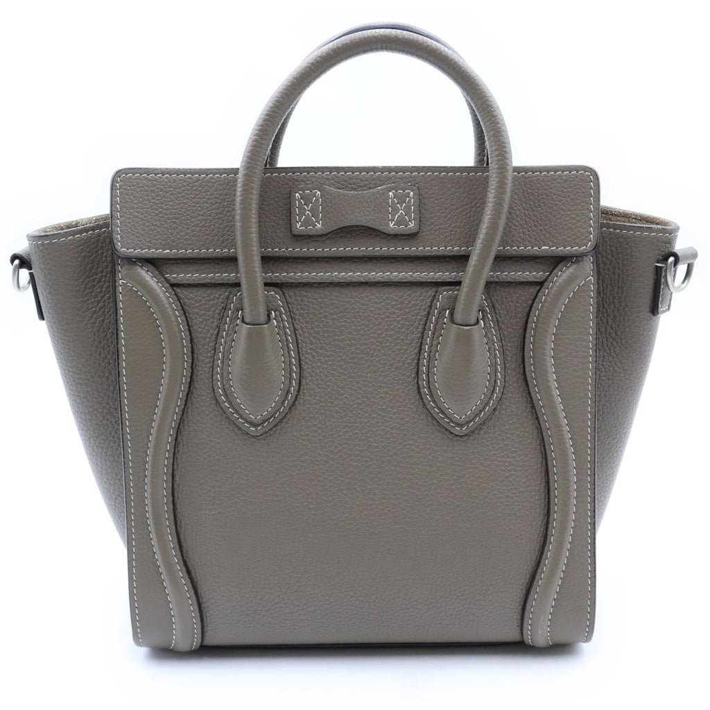 CELINE(セリーヌ) ラゲージ ナノショッパー 2WAYハンドバッグ ショルダーバッグ グレージュ レザー シルバー金具 レディース