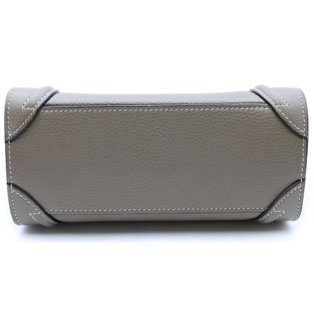CELINE(セリーヌ) ラゲージ ナノショッパー 2WAYハンドバッグ ショルダーバッグ グレージュ レザー シルバー金具 レディース