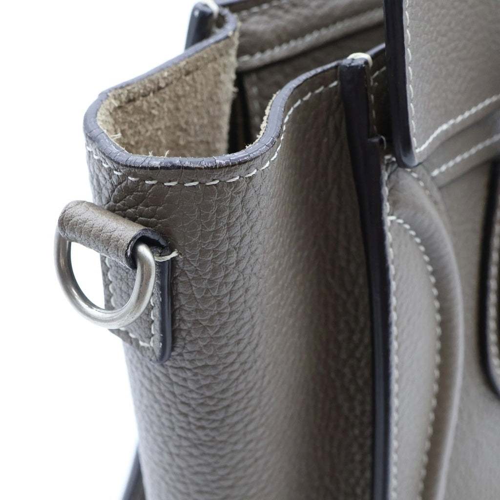 CELINE(セリーヌ) ラゲージ ナノショッパー 2WAYハンドバッグ ショルダーバッグ グレージュ レザー シルバー金具 レディース