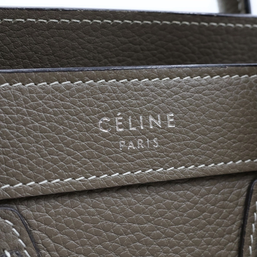 CELINE(セリーヌ) ラゲージ ナノショッパー 2WAYハンドバッグ ショルダーバッグ グレージュ レザー シルバー金具 レディース
