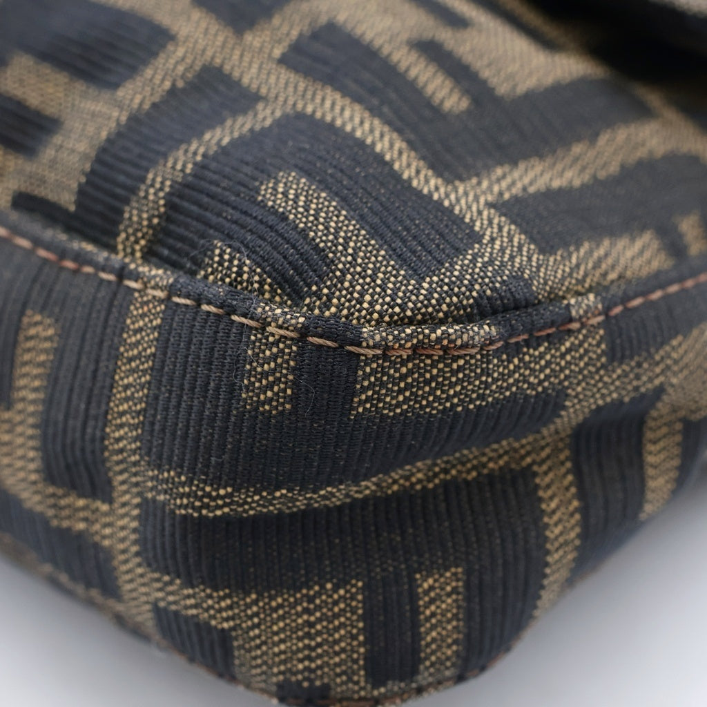 FENDI(フェンディ) ズッカ柄 マンマバケット ワンショルダーバッグ ブラウン レザー×キャンバス 33492 シルバー金具 レディース