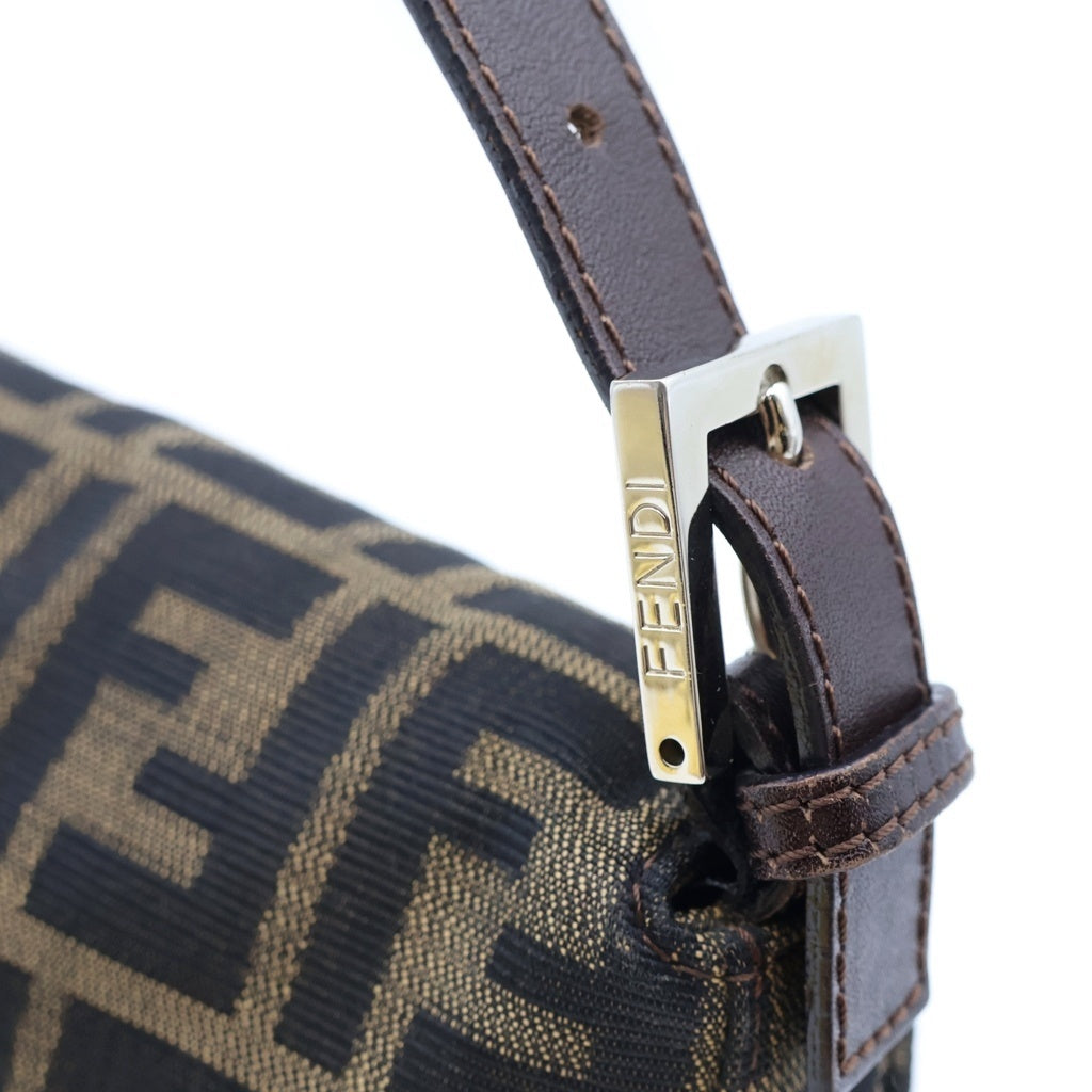 FENDI(フェンディ) ズッカ柄 マンマバケット ワンショルダーバッグ ブラウン レザー×キャンバス 33492 シルバー金具 レディース