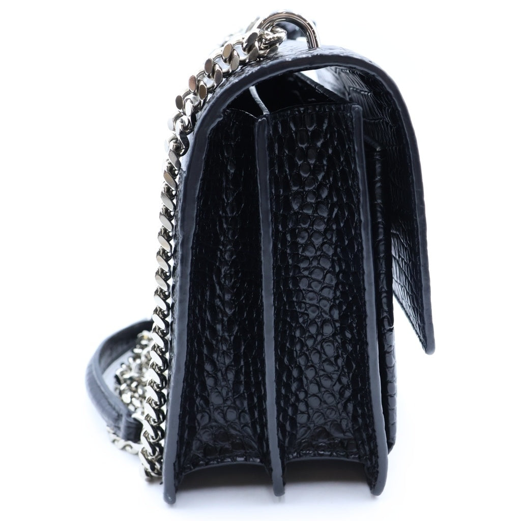 SAINT LAURENT PARIS(サンローランパリ) サンセット ミディアム チェーンショルダーバッグ ブラック 型押しクロコ レザー 442906 シルバー金具 レディース