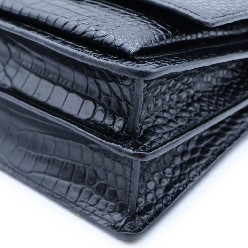 SAINT LAURENT PARIS(サンローランパリ) サンセット ミディアム チェーンショルダーバッグ ブラック 型押しクロコ レザー 442906 シルバー金具 レディース