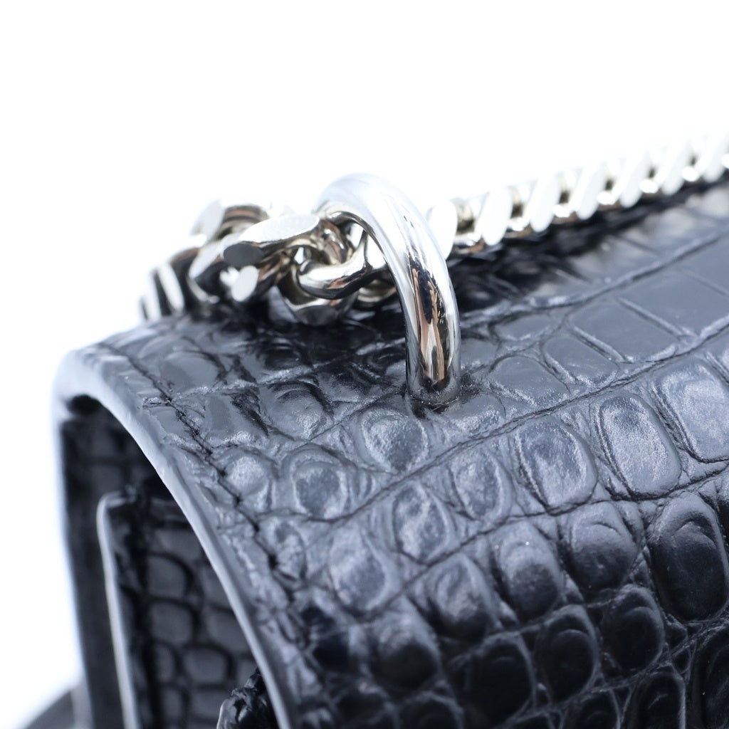 SAINT LAURENT PARIS(サンローランパリ) サンセット ミディアム チェーンショルダーバッグ ブラック 型押しクロコ レザー 442906 シルバー金具 レディース