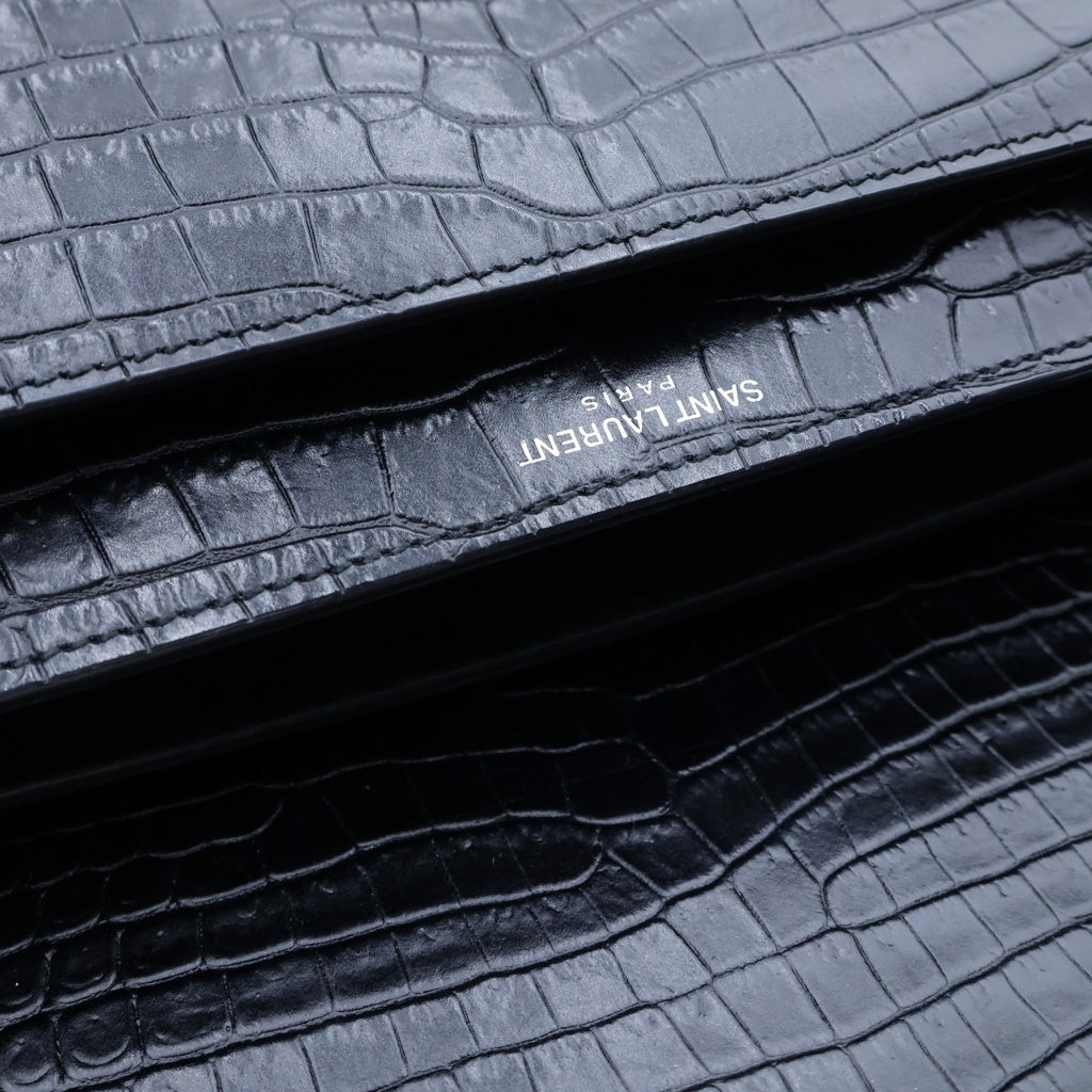SAINT LAURENT PARIS(サンローランパリ) サンセット ミディアム チェーンショルダーバッグ ブラック 型押しクロコ レザー 442906 シルバー金具 レディース