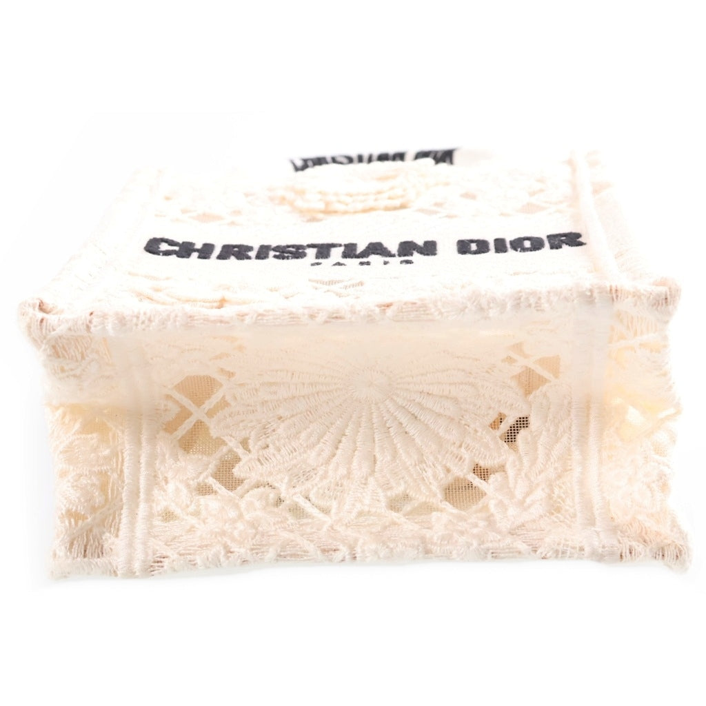 Christian Dior(クリスチャンディオール) ブックトート ミニ ハンドバック 2wayショルダー バーティカル キャンバス ホワイト レディース