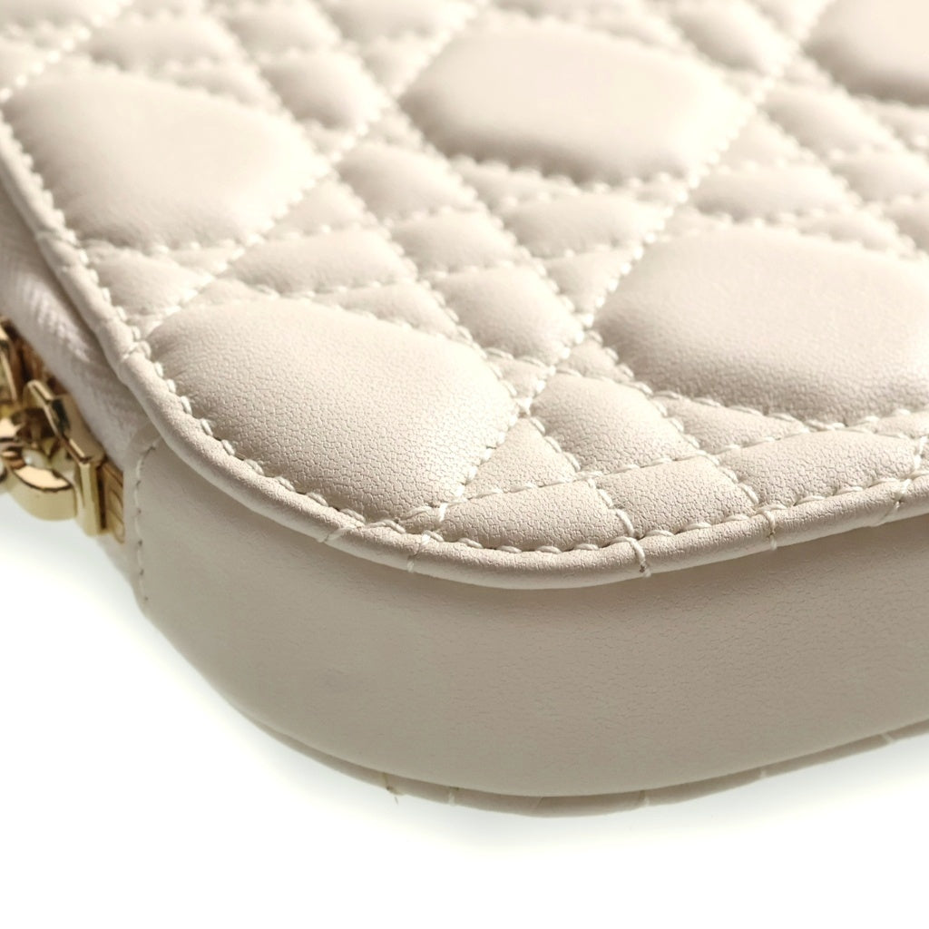 Christian Dior(クリスチャンディオール) カナージュ フォンホルダー チェーンショルダー ポーチ レザー ホワイト レディース