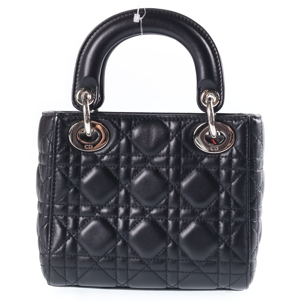 Christian Dior(クリスチャンディオール) レディディオール ミニ カナージュ ハンドバッグ シルバー金具 レザー ブラック レディース