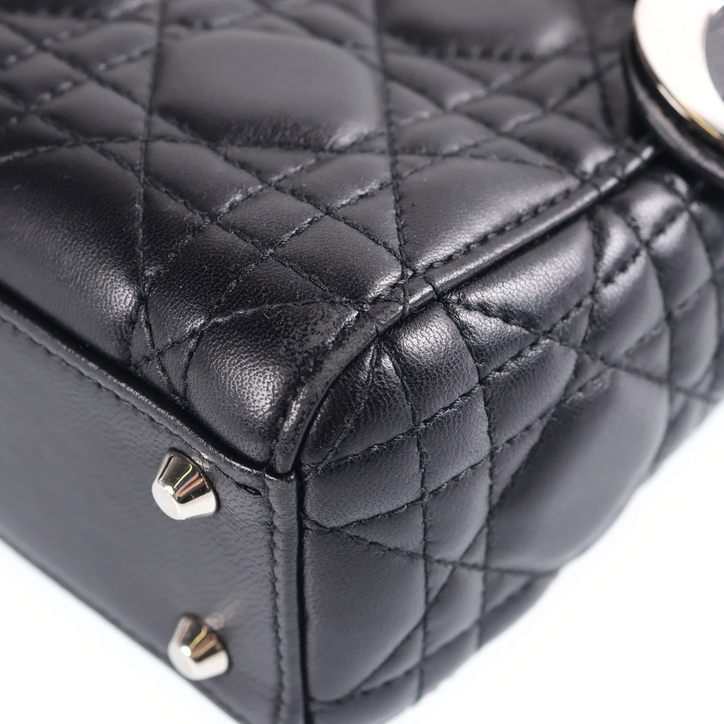 Christian Dior(クリスチャンディオール) レディディオール ミニ カナージュ ハンドバッグ シルバー金具 レザー ブラック レディース