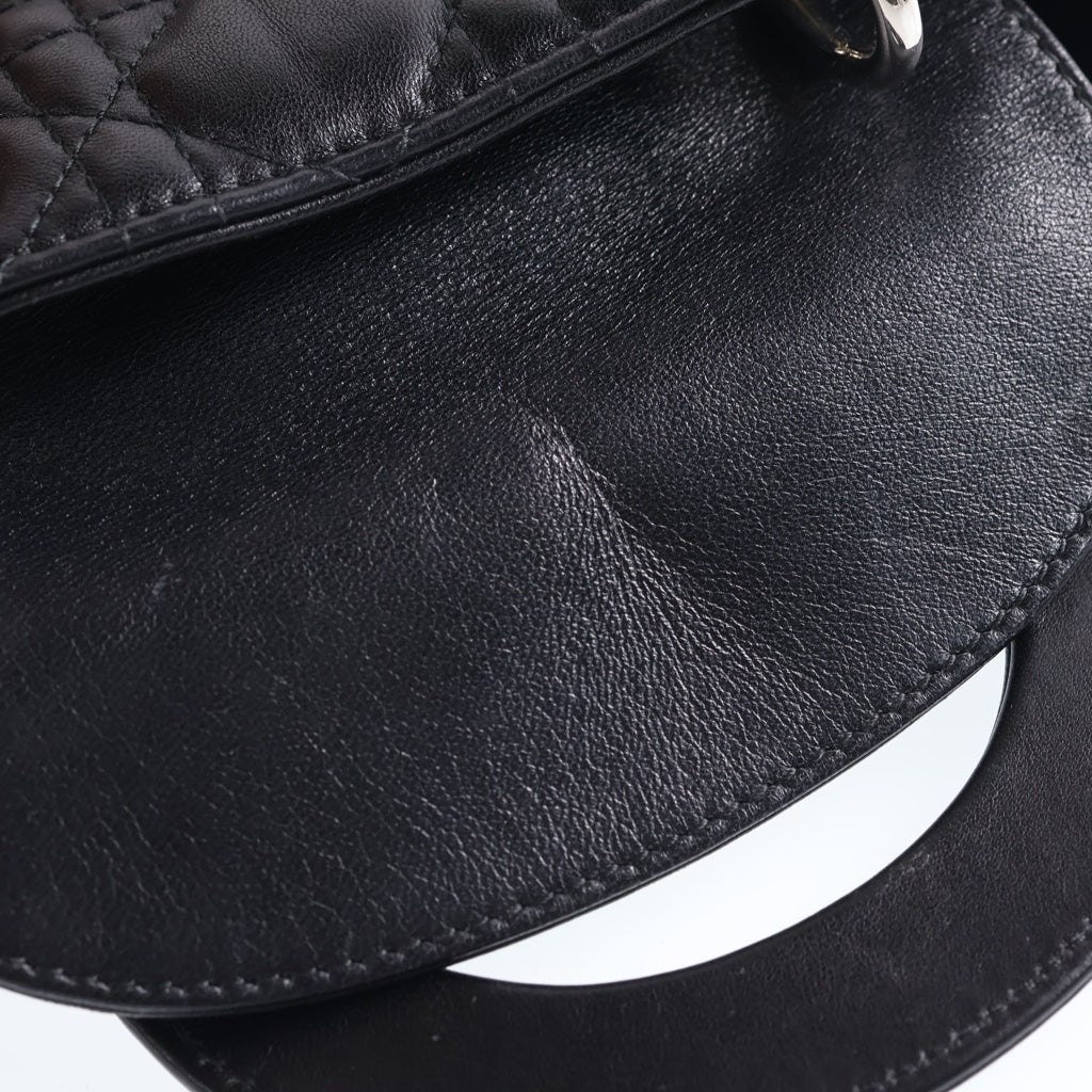 Christian Dior(クリスチャンディオール) レディディオール ミニ カナージュ ハンドバッグ シルバー金具 レザー ブラック レディース