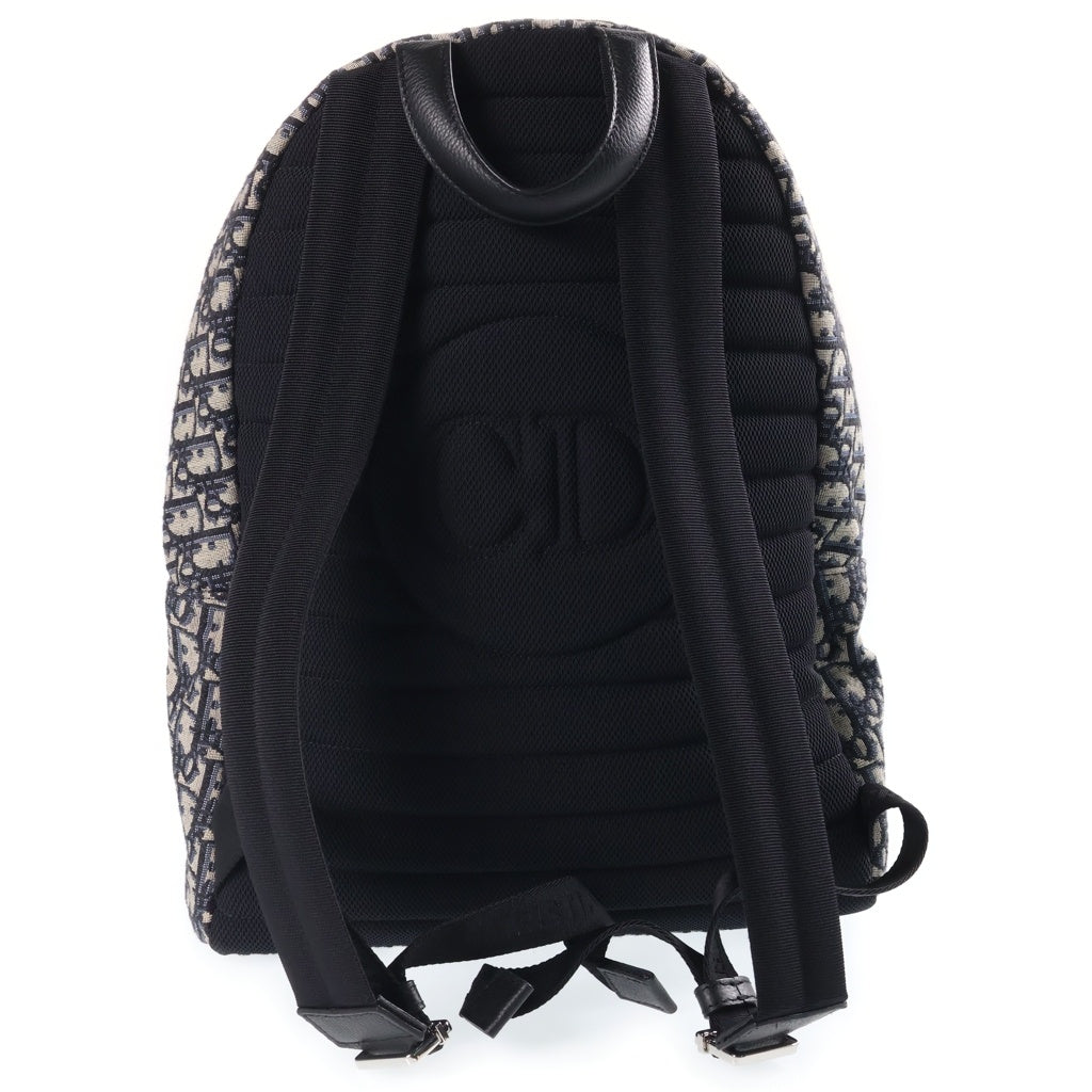 Christian Dior(クリスチャンディオール) オブリーク バックパック リュックサック ベージュ×ブラック レザー×キャンバス シルバー金具 レディース