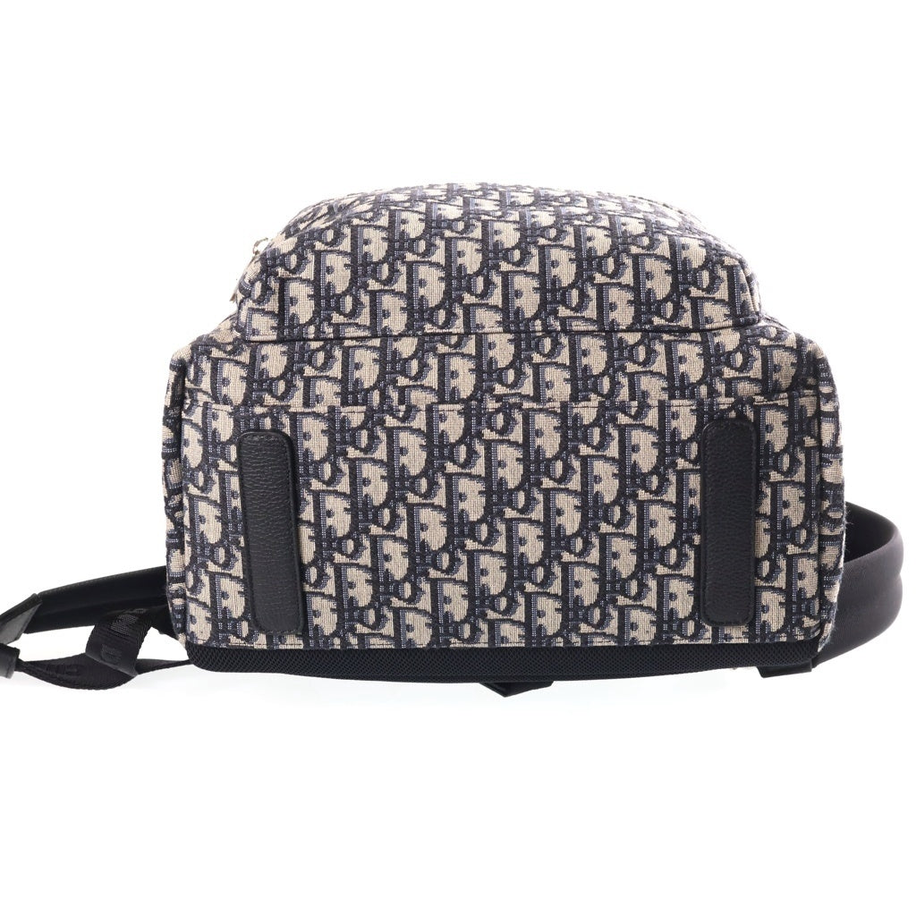 Christian Dior(クリスチャンディオール) オブリーク バックパック リュックサック ベージュ×ブラック レザー×キャンバス シルバー金具 レディース