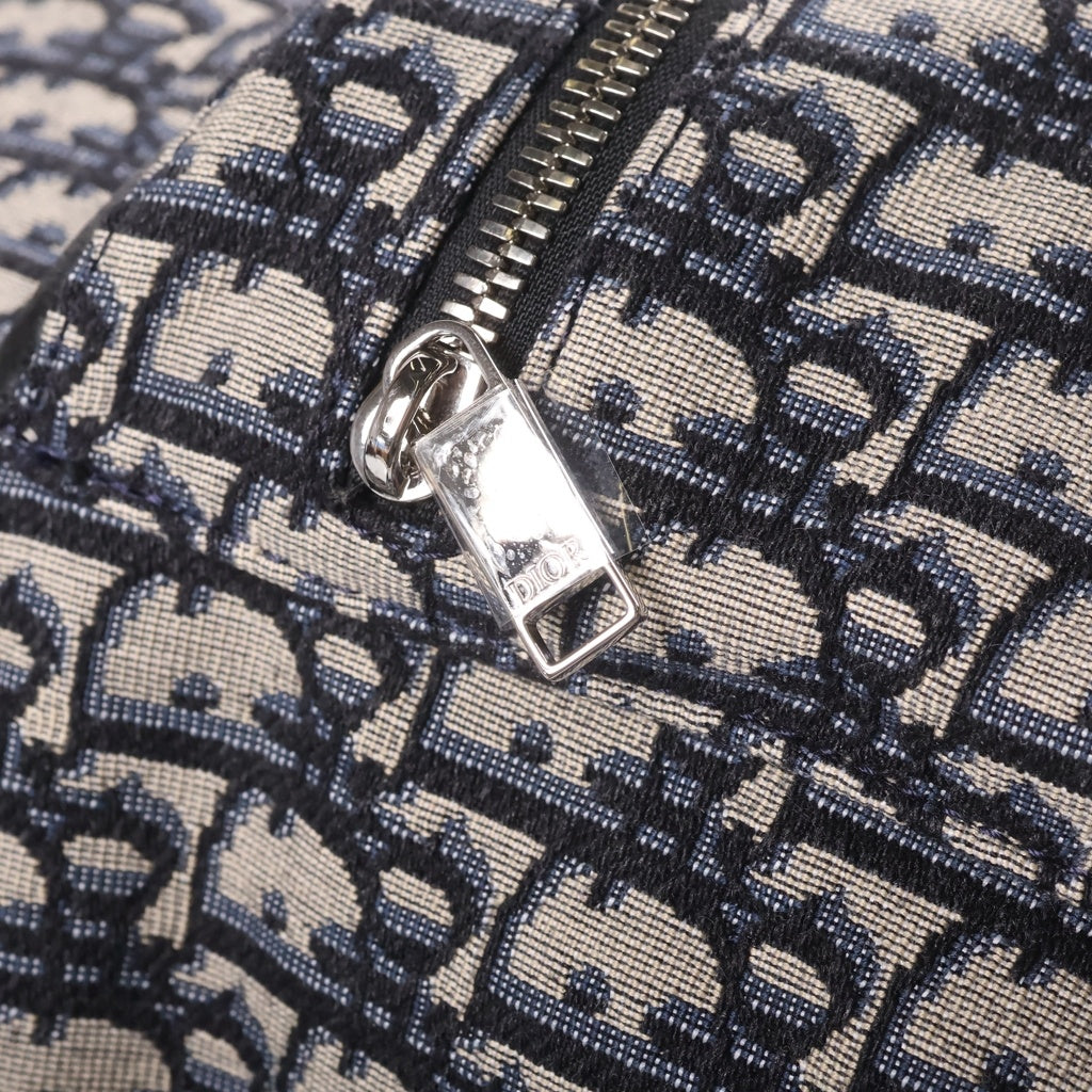 Christian Dior(クリスチャンディオール) オブリーク バックパック リュックサック ベージュ×ブラック レザー×キャンバス シルバー金具 レディース