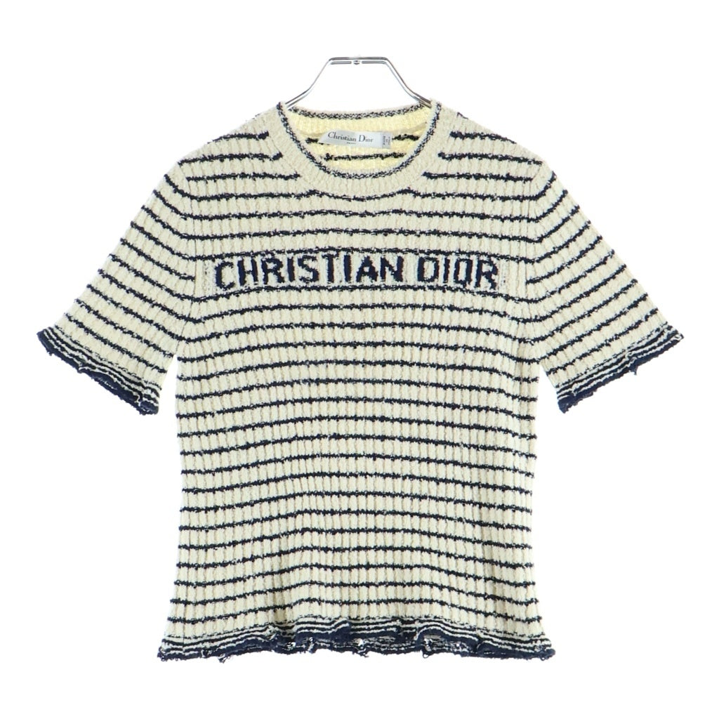 Christian Dior(クリスチャンディオール) 25SS マニエール 半袖ニット ホワイト/ネイビー コットン 514S75A7014 レディース