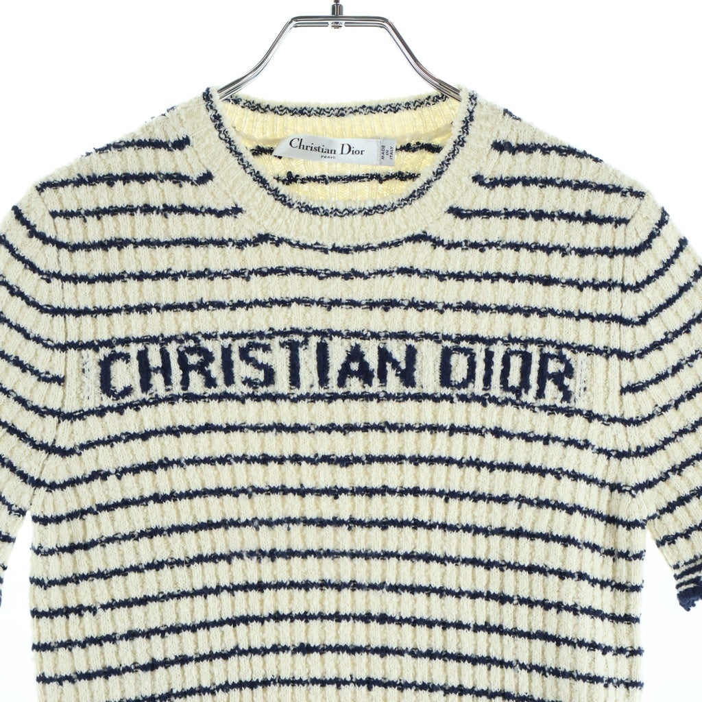 Christian Dior(クリスチャンディオール) 25SS マニエール 半袖ニット ホワイト/ネイビー コットン 514S75A7014 レディース
