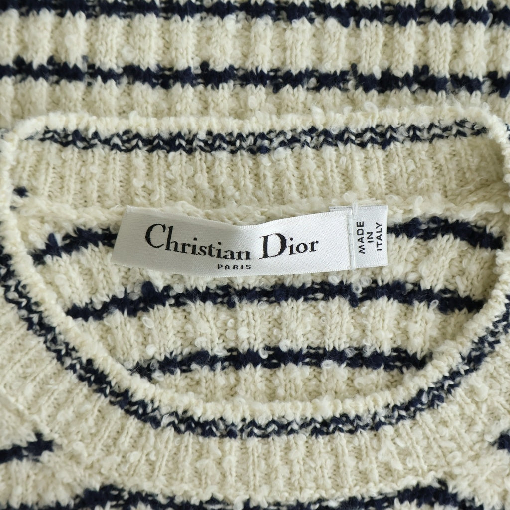 Christian Dior(クリスチャンディオール) 25SS マニエール 半袖ニット ホワイト/ネイビー コットン 514S75A7014 レディース