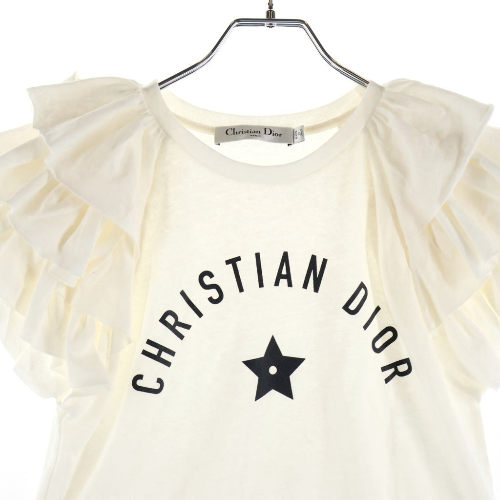 Christian Dior(クリスチャンディオール) ロゴ フリルTシャツ ホワイト コットン 323T43A4416 レディース