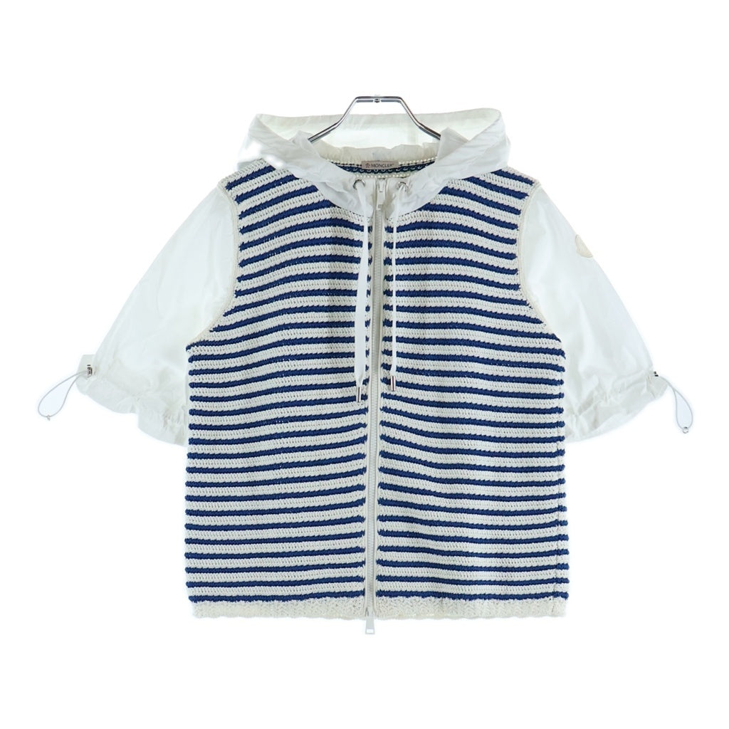 MONCLER(モンクレール) CARDIGAN TRICOT ニット半袖パーカー ブルー/ホワイト コットン 9B00032 レディース