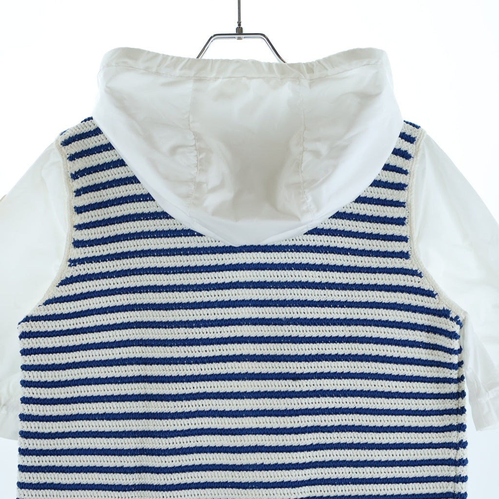 MONCLER(モンクレール) CARDIGAN TRICOT ニット半袖パーカー ブルー/ホワイト コットン 9B00032 レディース