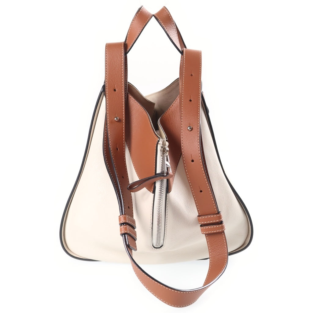 LOEWE(ロエベ) ハンモック ミディアム バイカラー ショルダーバッグ ブラウン×アイボリー レザー シルバー金具 レディース