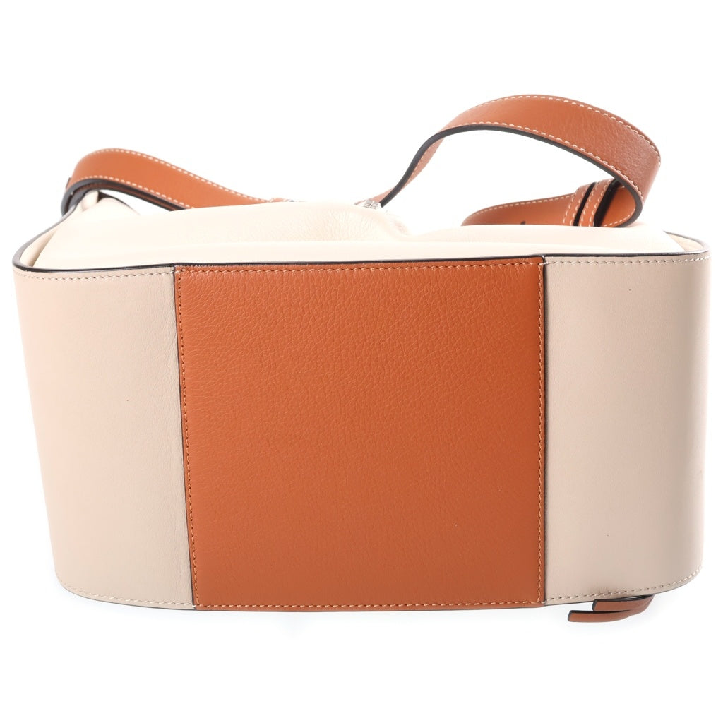 LOEWE(ロエベ) ハンモック ミディアム バイカラー ショルダーバッグ ブラウン×アイボリー レザー シルバー金具 レディース