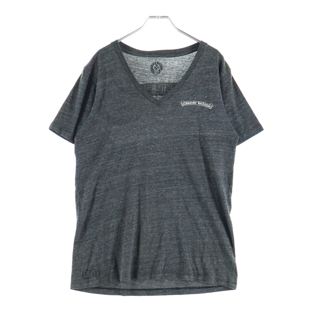 CHROME HEARTS(クロムハーツ) フレアニープリント ロゴ Vネック Tシャツ 半袖 グレー コットン 2212-304-3626