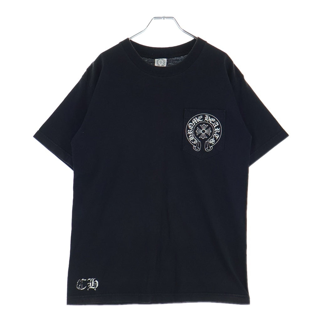 CHROME HEARTS(クロムハーツ) OLD CH PULS オールド プラス ロゴデザイン クルーネック カットソー 半袖Tシャツ ブラック